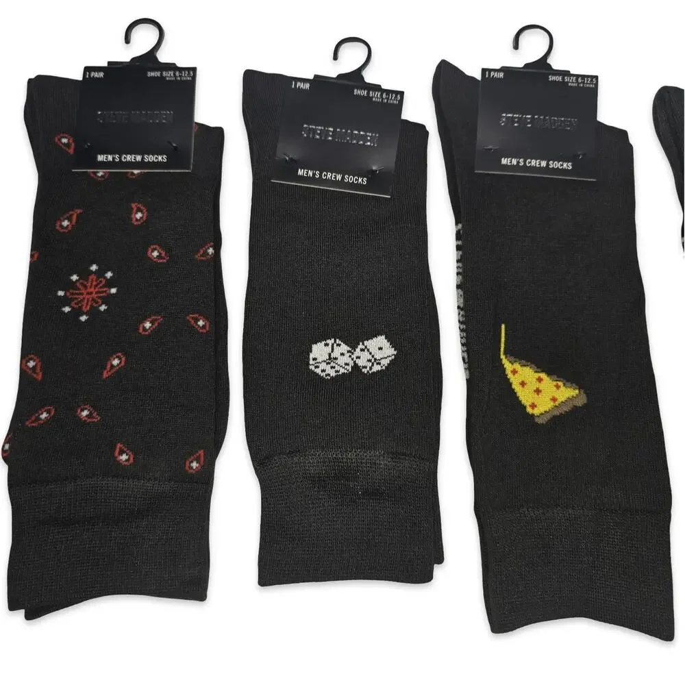 Steve Madden Men's Crew Socks‎ 6 Pair Pack Size 6–12.5 Novelty Fun Designs NEW